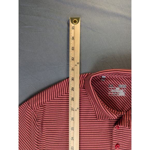Under Armor Polo Shirt Medium Men's Pink Striped Heat Gear Loose Short Sleeve - Picture 4 of 9